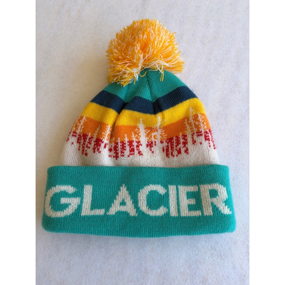 Locale Outdoor Glacier National Park Beanie Teal Orange‎ Striped Pom Pom Hat